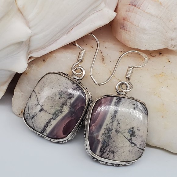 Handmade Artisan Jewelry - Natural Jasper Stone Silver Earrings